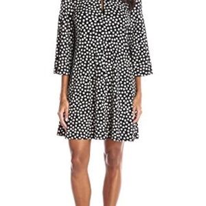 Julian Taylor Sz 10 Black Tan Polkadot Dress Keyhole Front Bell 3/4 Sleeve